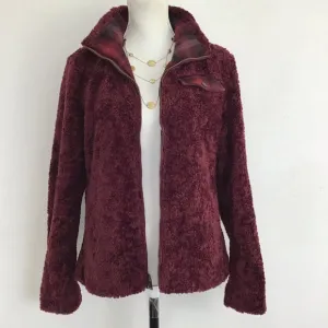 PENDLETON WOMEN DEEP BURGUNDY TEDDYBEAR FUR HIGH COLLAR WARM JACKET SIZE M