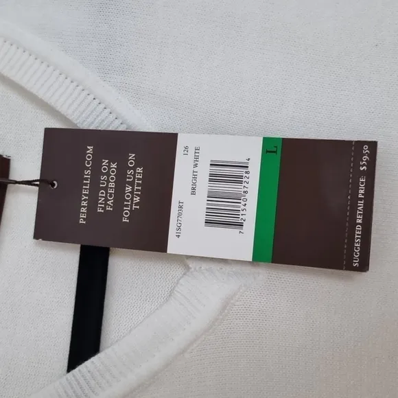 Perry Ellis V-Neck Sweater Vest White Size Large