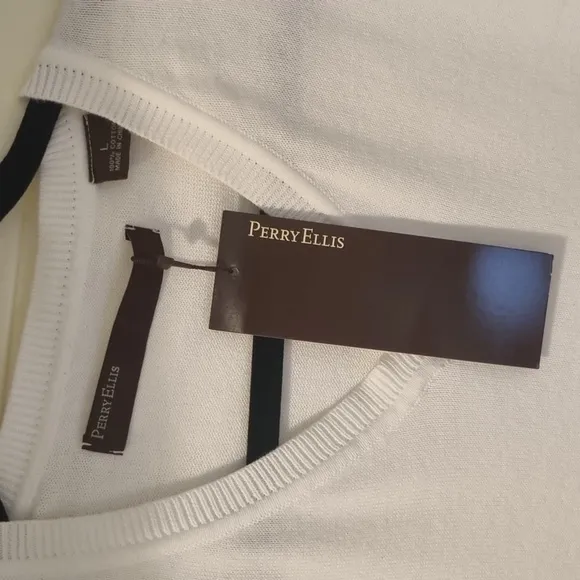 Perry Ellis V-Neck Sweater Vest White Size Large