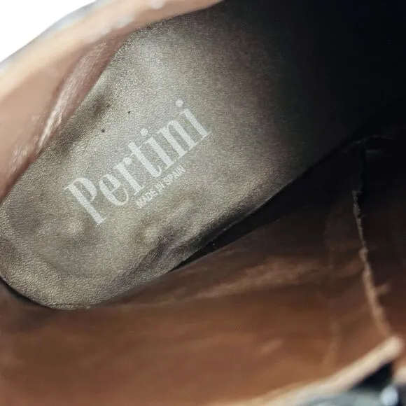 Pertini Reptile Embossed Black Leather Buckle StuddedMoto Biker Ankle boots 7