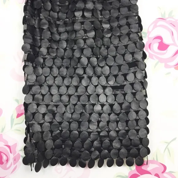 Petis Pois Black Faux Leather Mesh Tiered Layered Sheath Dress S