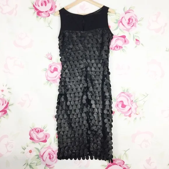 Petis Pois Black Faux Leather Mesh Tiered Layered Sheath Dress S