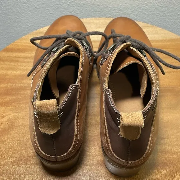 Pikolinos Heeled Short Boots Two Tone Brown Leather Lace Up Size 40-9/9.5