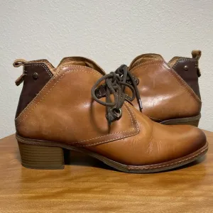 Pikolinos Heeled Short Boots Two Tone Brown Leather Lace Up Size 40-9/9.5