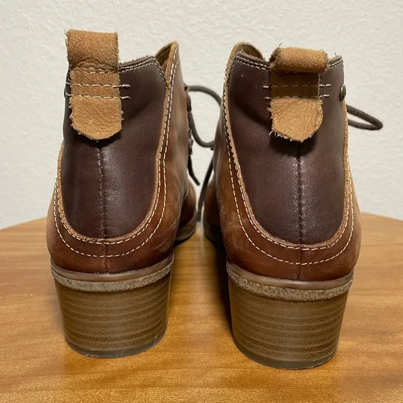Pikolinos Heeled Short Boots Two Tone Brown Leather Lace Up Size 40-9/9.5