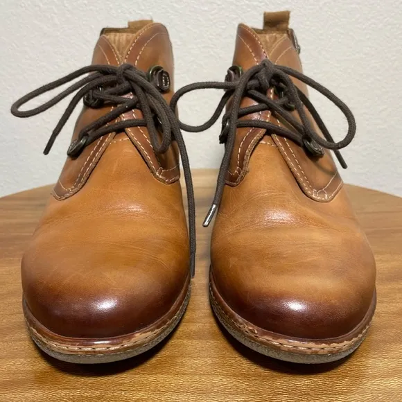 Pikolinos Heeled Short Boots Two Tone Brown Leather Lace Up Size 40-9/9.5