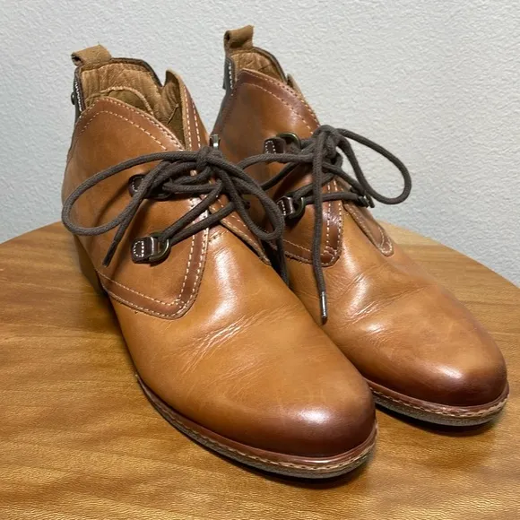 Pikolinos Heeled Short Boots Two Tone Brown Leather Lace Up Size 40-9/9.5