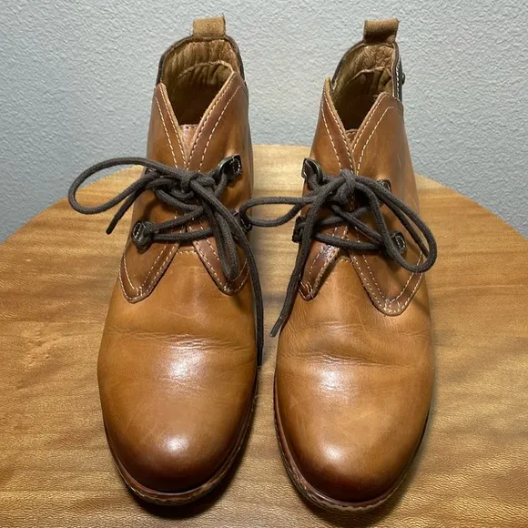 Pikolinos Heeled Short Boots Two Tone Brown Leather Lace Up Size 40-9/9.5
