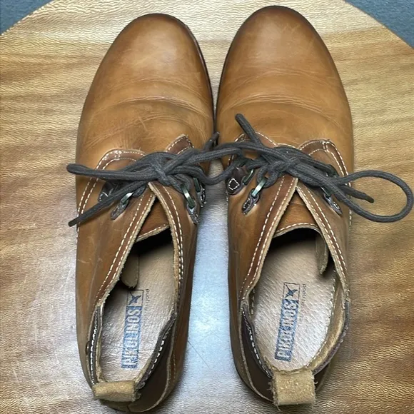 Pikolinos Heeled Short Boots Two Tone Brown Leather Lace Up Size 40-9/9.5