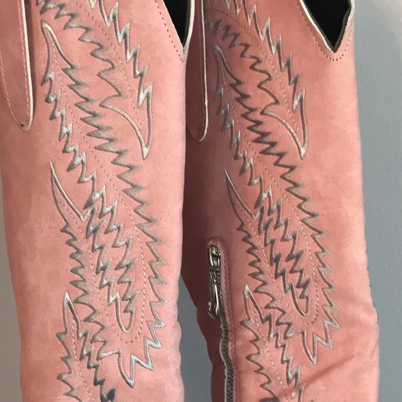Pink Faux Suede Cowgirl Boots Size 9