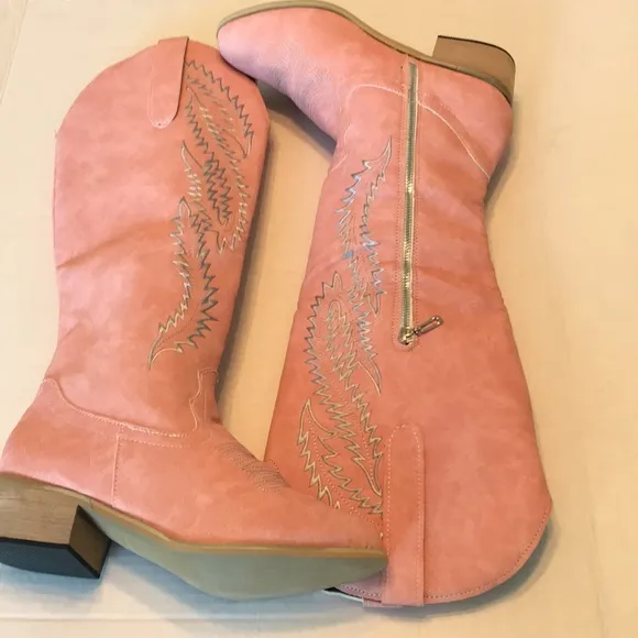 Pink Faux Suede Cowgirl Boots Size 9