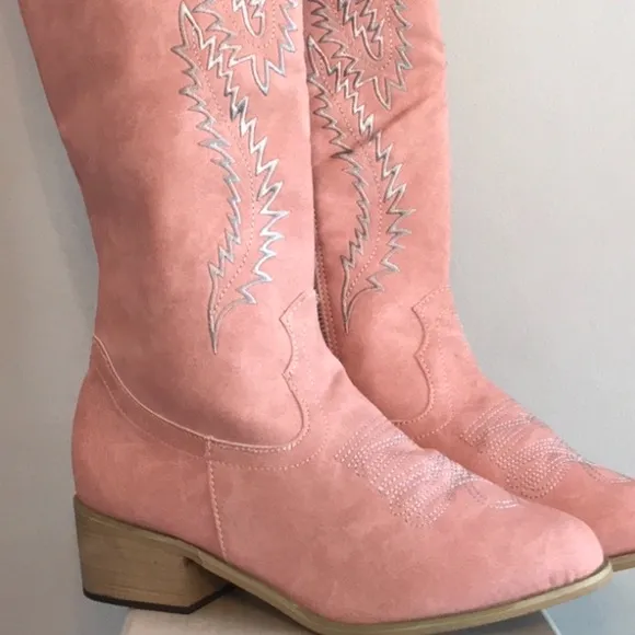 Pink Faux Suede Cowgirl Boots Size 9