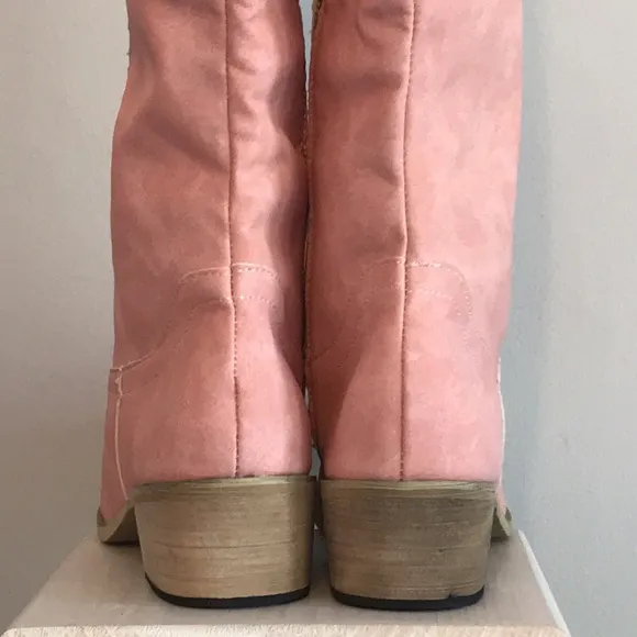 Pink Faux Suede Cowgirl Boots Size 9