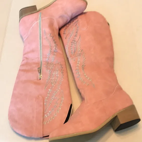 Pink Faux Suede Cowgirl Boots Size 9