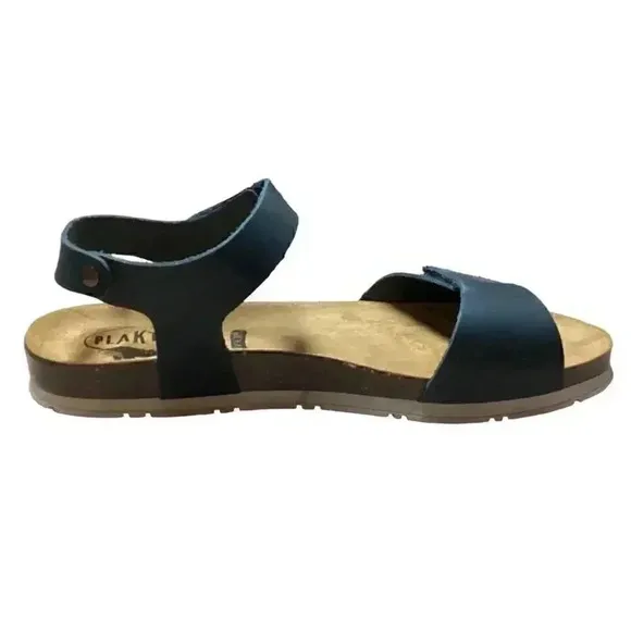Plakton Girona Women 10 42 Ankle Strap Leather Cork Flat Sanals Blue Adjustable