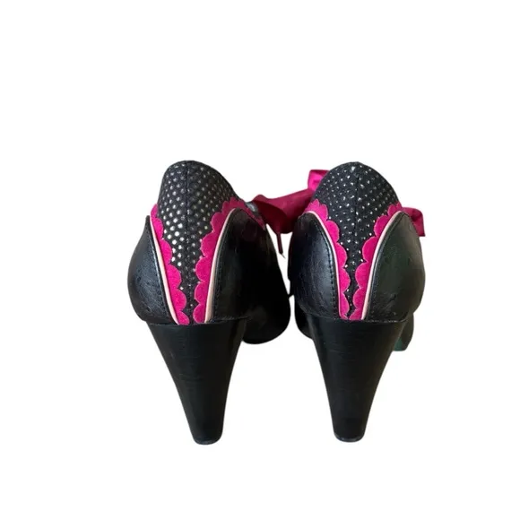 Poetic Licence Backlash Black Red Ribbon Lace Up Retro Heels Size 39.5EU 8.5US