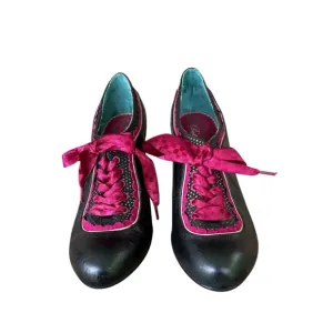 Poetic Licence Backlash Black Red Ribbon Lace Up Retro Heels Size 39.5EU 8.5US