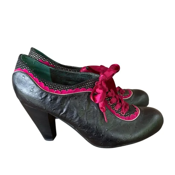 Poetic Licence Backlash Black Red Ribbon Lace Up Retro Heels Size 39.5EU 8.5US