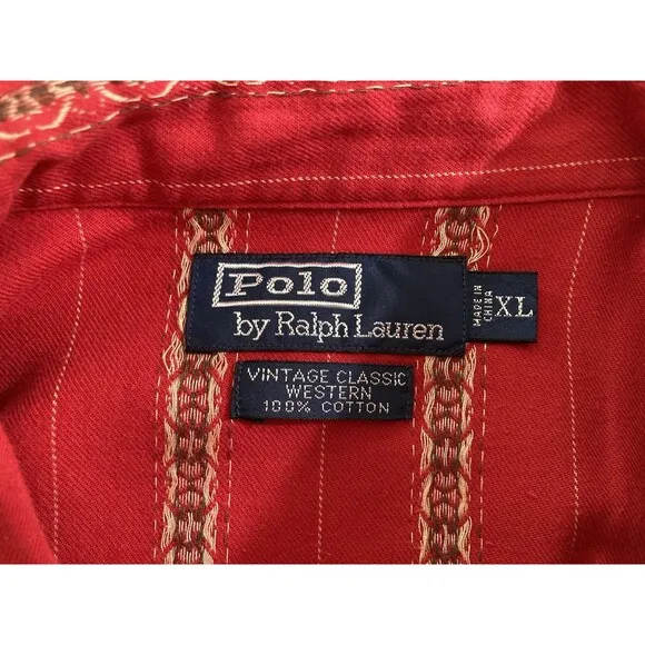 Polo Ralph Lauren Shirt Men's XL Red Vintage Classic Pearl Snap Rodeo Western