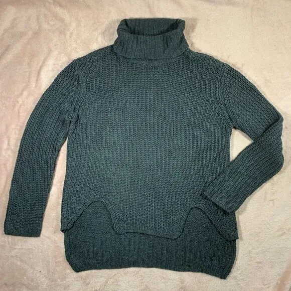 Pol Oversized Aysmmetrical Knit Grey Turtleneck Sweater M