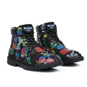 Popeye X Reason Collab Faux Suede Graffiti Print Boots Black Mens 10.5