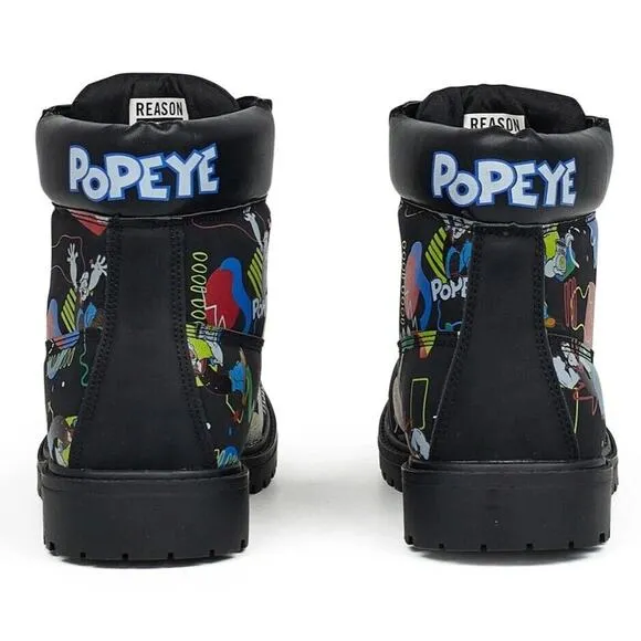 Popeye X Reason Collab Faux Suede Graffiti Print Boots Black Mens 10.5