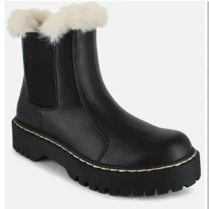 Portland Leather Helena Women's Black Fur-Lined Ankle Chelsea Boots size 9.5
