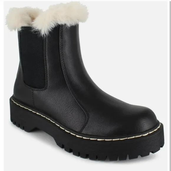 Portland Leather Helena Women's Black Fur-Lined Ankle Chelsea Boots size 9.5