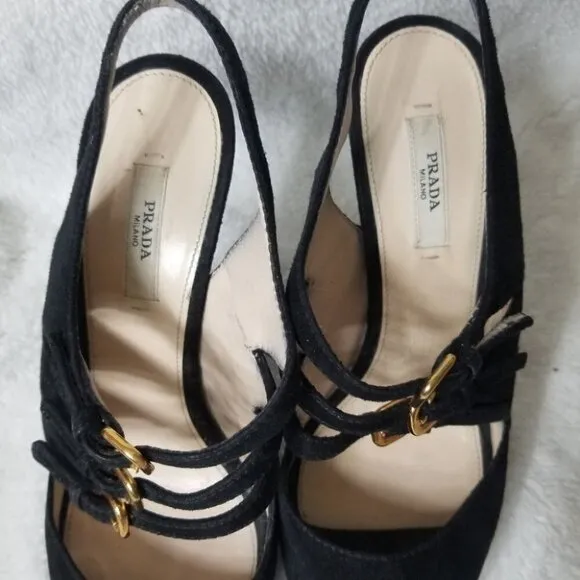Prada 3 strap slingback heels