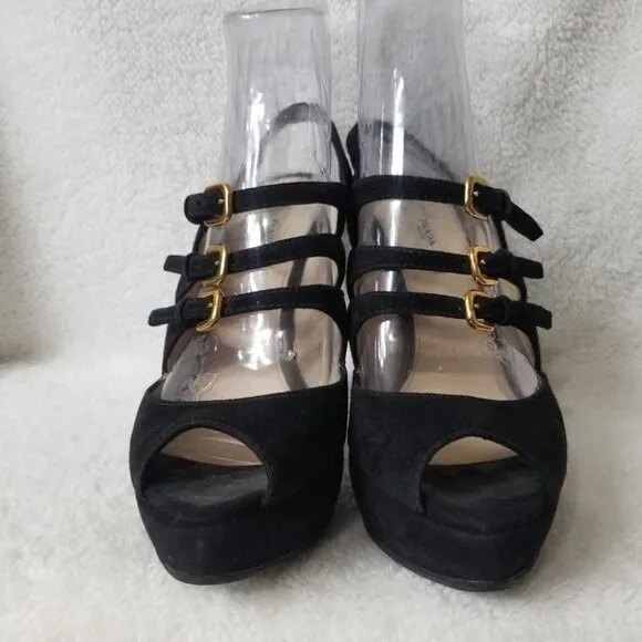 Prada 3 strap slingback heels