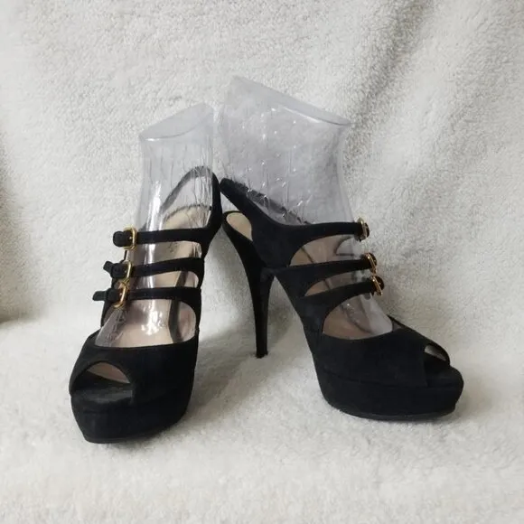 Prada 3 strap slingback heels