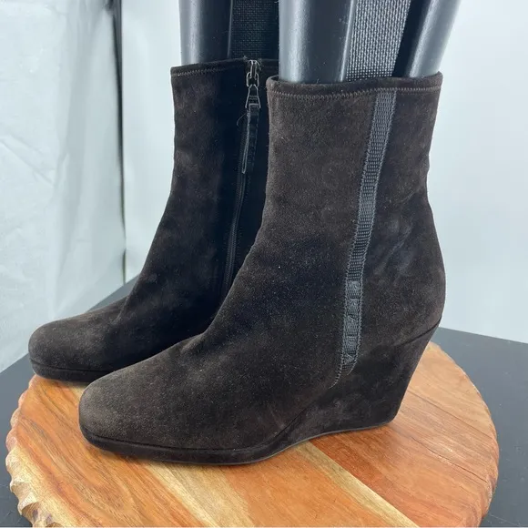 Prada Brown Short Wedge Suede ankle Boots Booties Sz 37.5