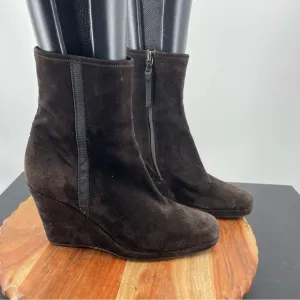 Prada Brown Short Wedge Suede ankle Boots Booties Sz 37.5