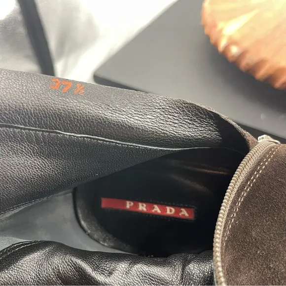 Prada Brown Short Wedge Suede ankle Boots Booties Sz 37.5