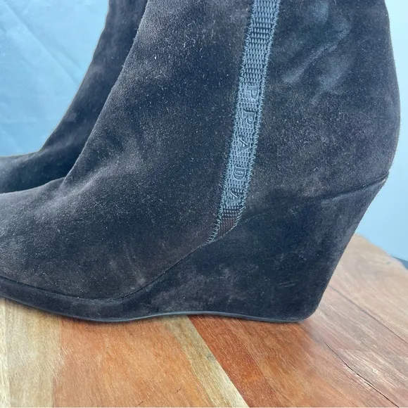 Prada Brown Short Wedge Suede ankle Boots Booties Sz 37.5