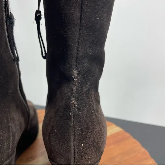 Prada Brown Short Wedge Suede ankle Boots Booties Sz 37.5