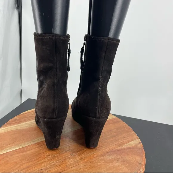Prada Brown Short Wedge Suede ankle Boots Booties Sz 37.5