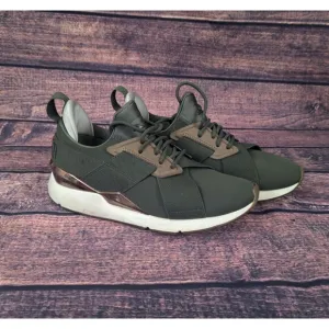 Puma Green Bronze Muse Metal Sz US7 Fashionable Footwear Rose Gold accents