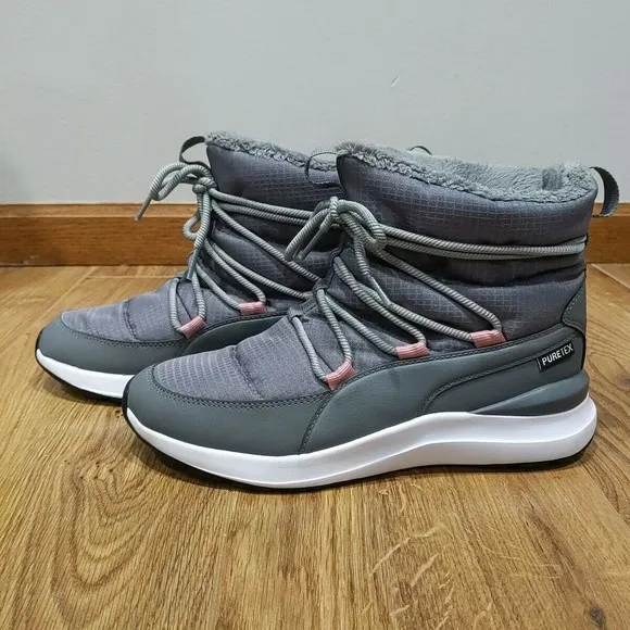 Puma Women's Adela Winter Boots Size 7 Gray Puretex Softfoam Shearling Lined