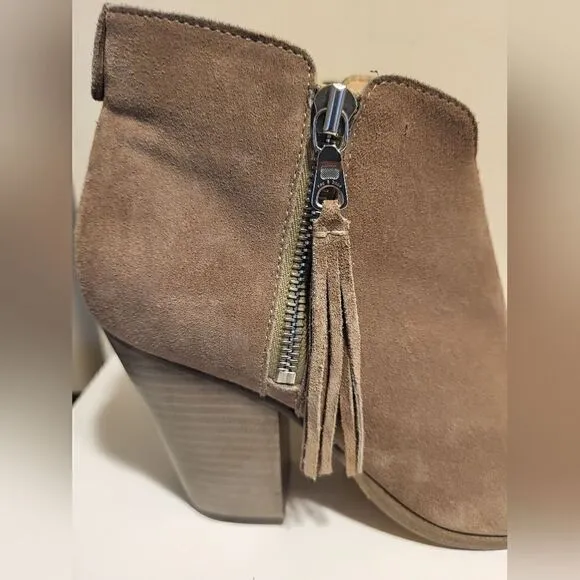 Rag &amp; Bone &quot;Margot&quot; Tan Luxe Suede Fringe Side Zips Ankle Boots sz.7/37 Ret $495