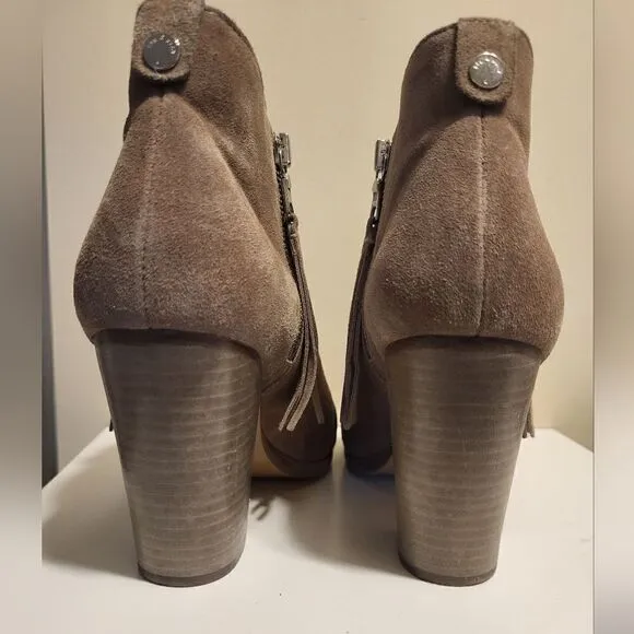 Rag &amp; Bone &quot;Margot&quot; Tan Luxe Suede Fringe Side Zips Ankle Boots sz.7/37 Ret $495