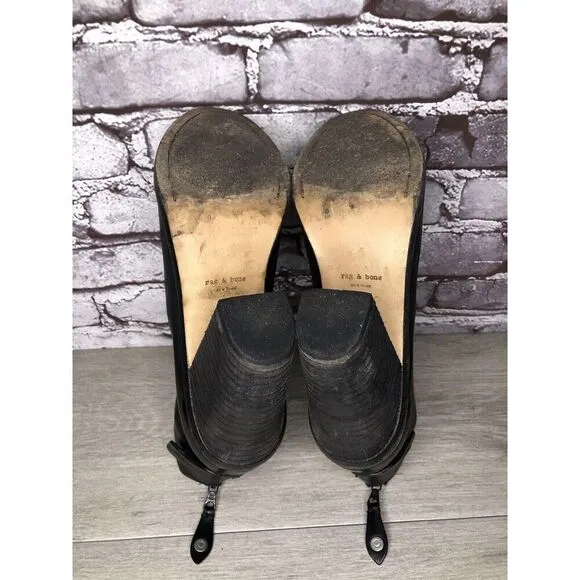 Rag &amp; Bone Black Leather Ankle Back Zip Heel Booties Women Sz 39.5EU/9M US