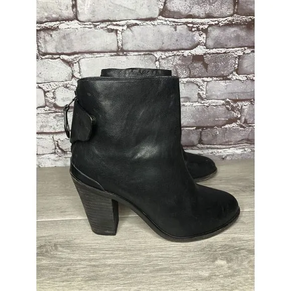 Rag &amp; Bone Black Leather Ankle Back Zip Heel Booties Women Sz 39.5EU/9M US