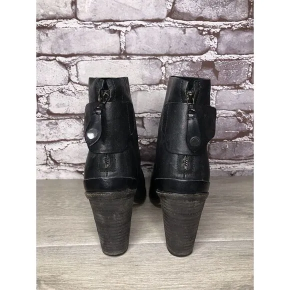 Rag &amp; Bone Black Leather Ankle Back Zip Heel Booties Women Sz 39.5EU/9M US