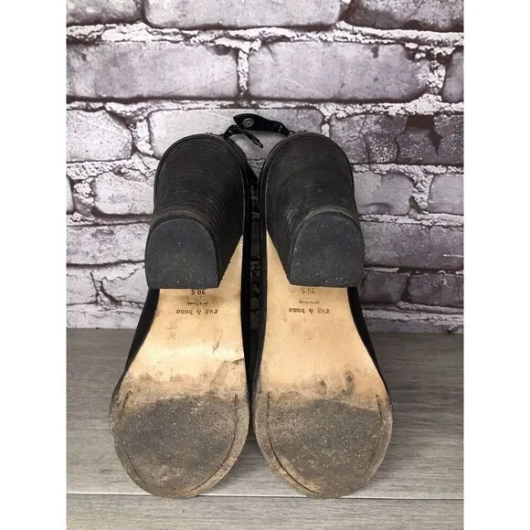 Rag &amp; Bone Black Leather Ankle Back Zip Heel Booties Women Sz 39.5EU/9M US