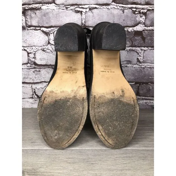 Rag &amp; Bone Black Leather Ankle Back Zip Heel Booties Women Sz 39.5EU/9M US