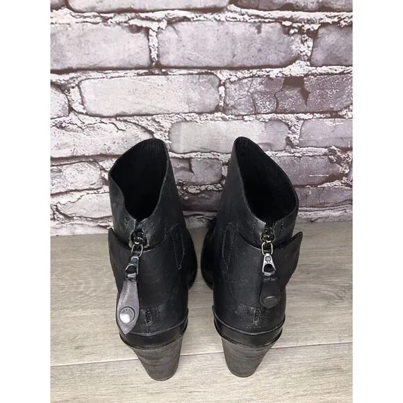 Rag &amp; Bone Black Leather Ankle Back Zip Heel Booties Women Sz 39.5EU/9M US