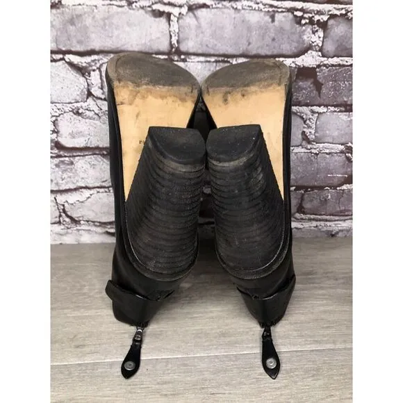 Rag &amp; Bone Black Leather Ankle Back Zip Heel Booties Women Sz 39.5EU/9M US