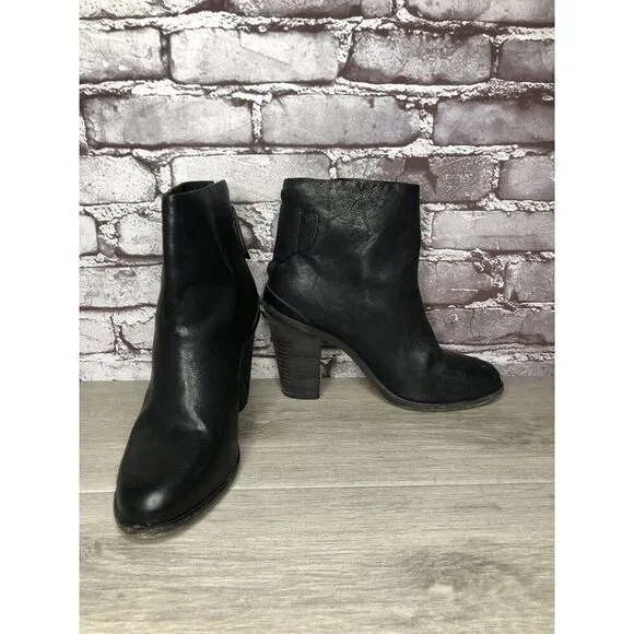 Rag &amp; Bone Black Leather Ankle Back Zip Heel Booties Women Sz 39.5EU/9M US