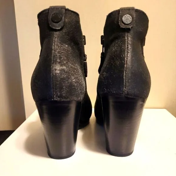 Rag &amp; Bone Margot Black Distressed Leather Side Zip Ankle Boots sz.7/37 Ret $495
